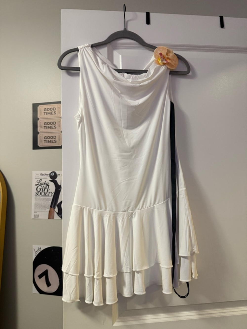 White Fox Boutique White Sleeveless Ruffle Hem Mini Dress